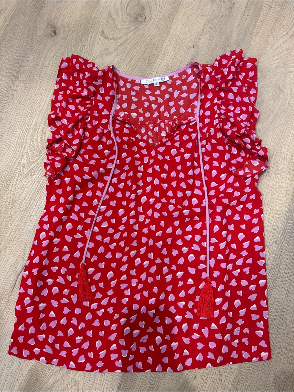 Red Sleeveless Heart-Print Ruffle Tie-Neck Camisole